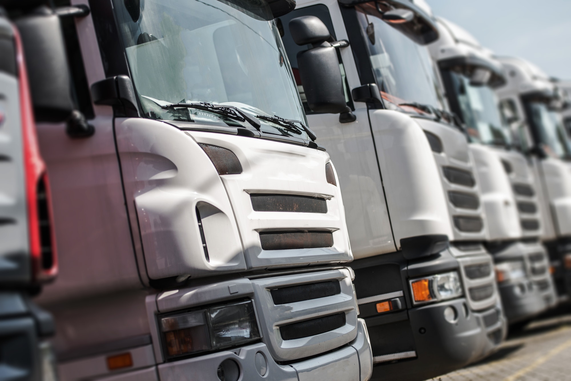 Fleet of trucks parked side by side in a lot